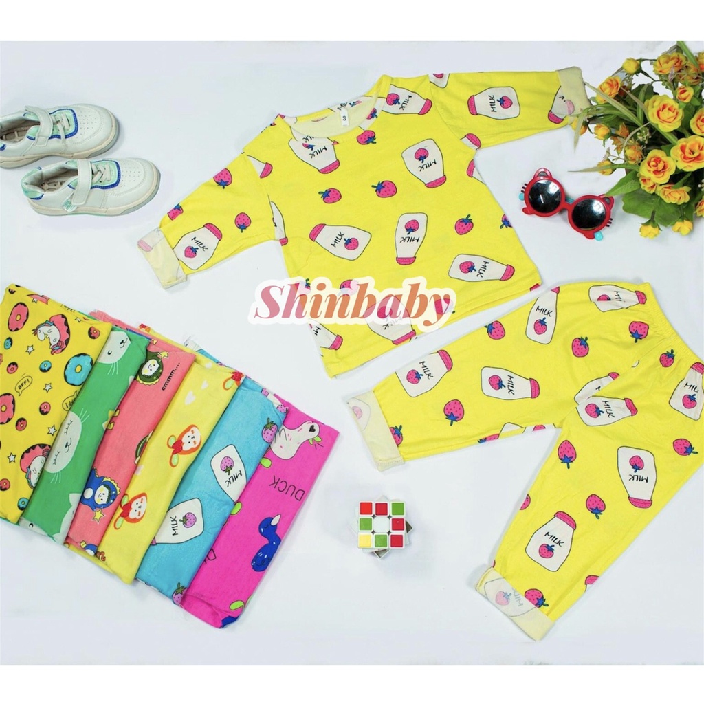 Set 5 bộ dài tay cotton nhiều họa tiết xinh xắn cho bé mềm mát thấm hút mồ hôi