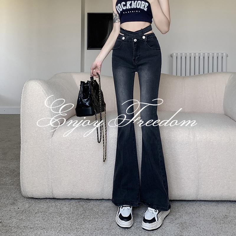 Enjoy Freedom Quần Jeans Ống Loe Ôm Dáng Thời Trang Hàn Quốc Sành Điệu Dành Cho Nữ