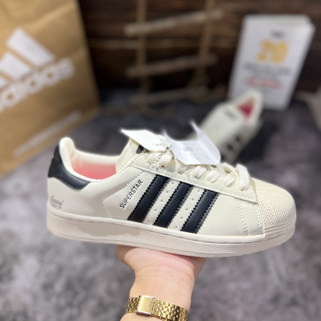 Giày Thể Thao Nữ _Adidas Mũi Sò Trắng Kem OX, Giày Sneaker Thể Thao Nữ Adida.s Suppersta.r OX Trắng Kem Bản Mới