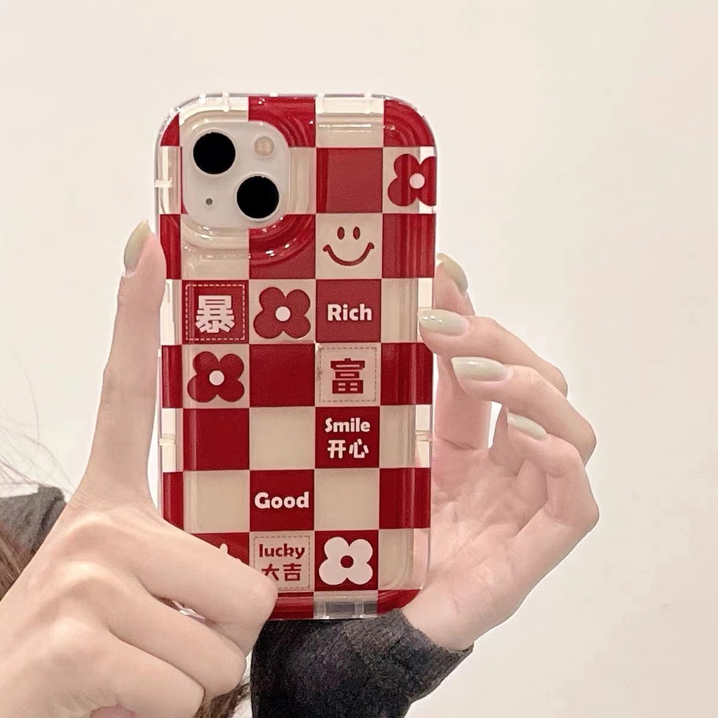 Ốp Điện Thoại Silicon TPU Mềm Trong Suốt Họa Tiết Ca Rô Đỏ Cho IPhone 14 13 12 11 Pro XS Max XR X 8 7 6 6S Plus