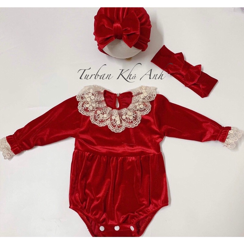 Sét nhung cao cấp gômg body + mũ+ turban cực xinh