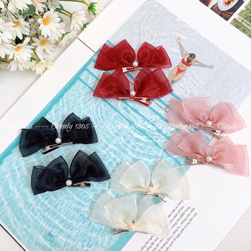 Set 2 chiếc kẹp nơ đính hạt phong cách công chúa