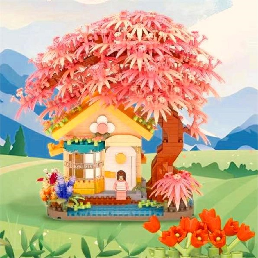 Bộ Đồ Chơi Lắp Ráp Cây Cầu Hoạt Hình Hoa Anh Đào Lãng Mạn