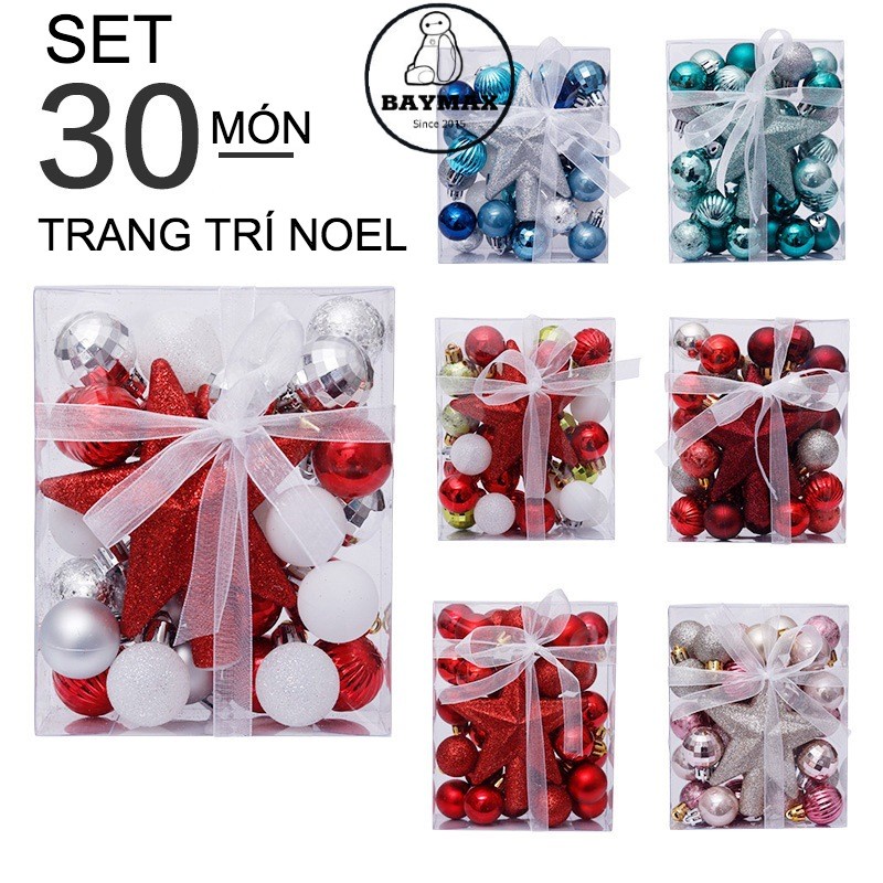 Set 30 món bóng trang trí Giáng Sinh/ Noel/ tiệc cưới/ sinh nhật, set bóng/ quả châu treo cây thông Noel nhiều mầu