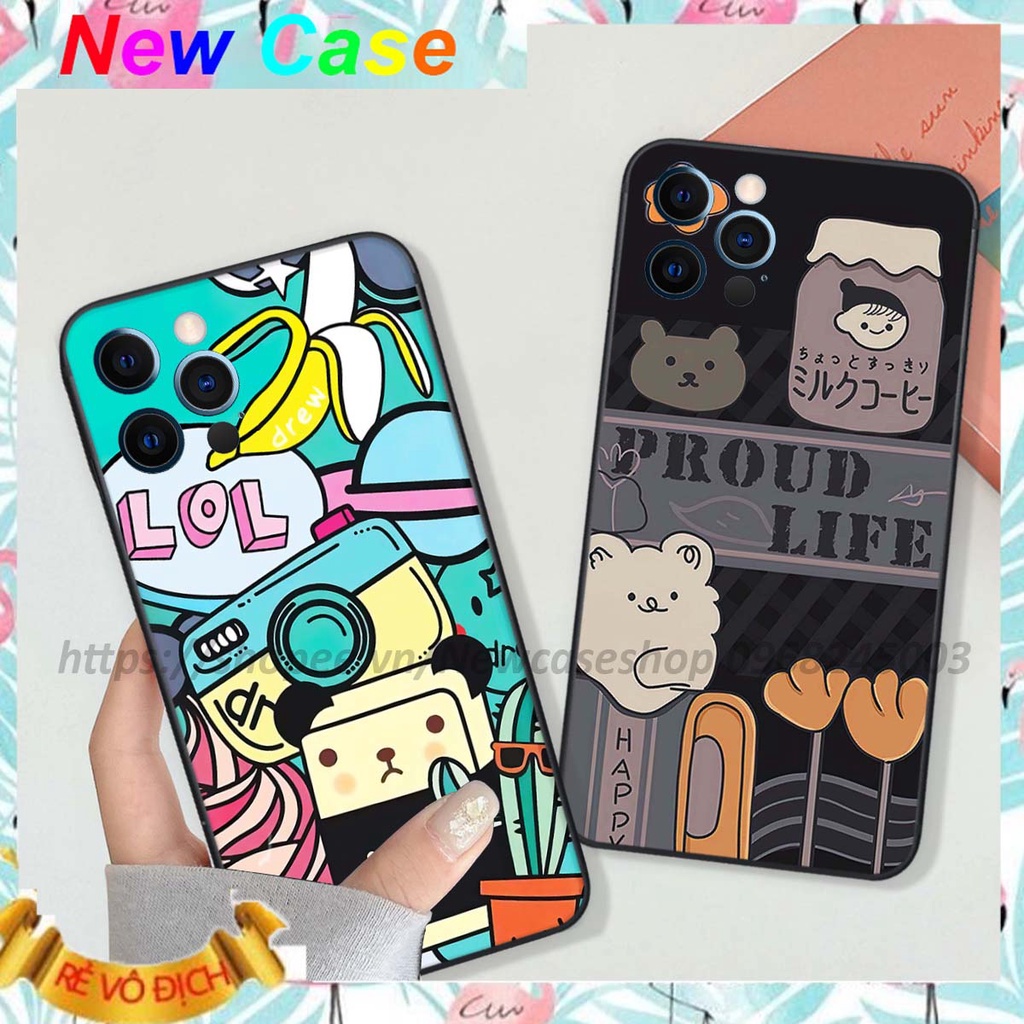 Ốp Iphone 12/ 12 Mini/ 12 Pro/ 12 Pro Max in hình 3D Bear Brick,Bear Love,K@ws,Coffee,... viền vuông bảo vệ camera