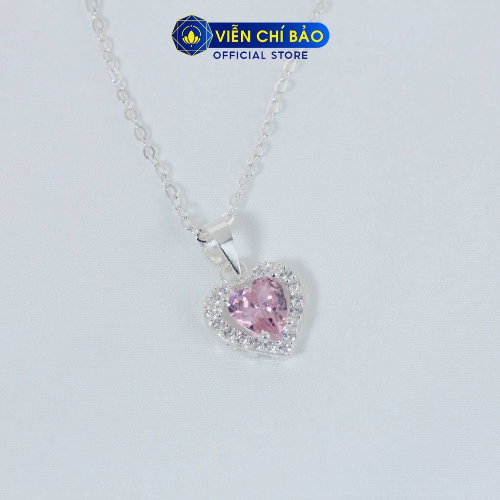 Dây chuyền bạc nữ mặt trái tim hồng chất liệu bạc 925 thời trang phụ kiện trang sức Viễn Chí Bảo D400726