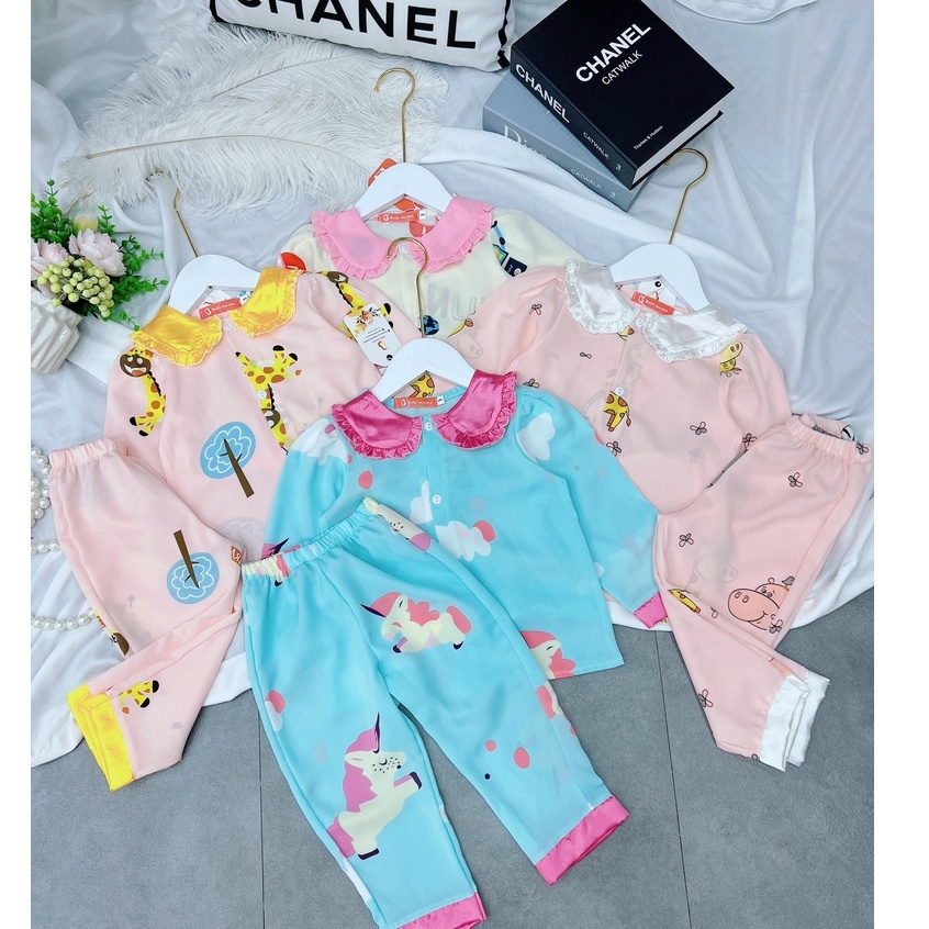 Bộ Ngủ Pijama Lụa Mango Dài Tay Dành Cho Bé Gái Quần Áo Trẻ Em Mặc Nhà Lụa