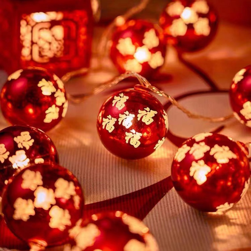 Dây Đèn Led Hình Quả Bóng Tròn Màu Đỏ Phong Cách Trung Hoa Độc Đáo Trang Trí Nhà Cửa / Lễ Hội