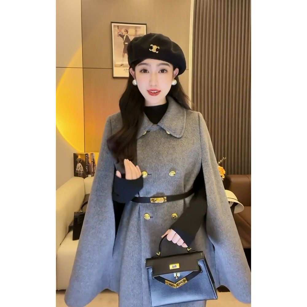 Xiaoxiang Áo Choàng Len Cao Cấp Màu Tím Phong Cách Hepburn Thu Đông Dành Cho Nữ