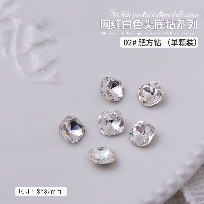 Set 3 viên đá pha lê K9, đá khối màu trắng siêu sáng, nhiều hình dạng trang trí móng tay nghệ thuật