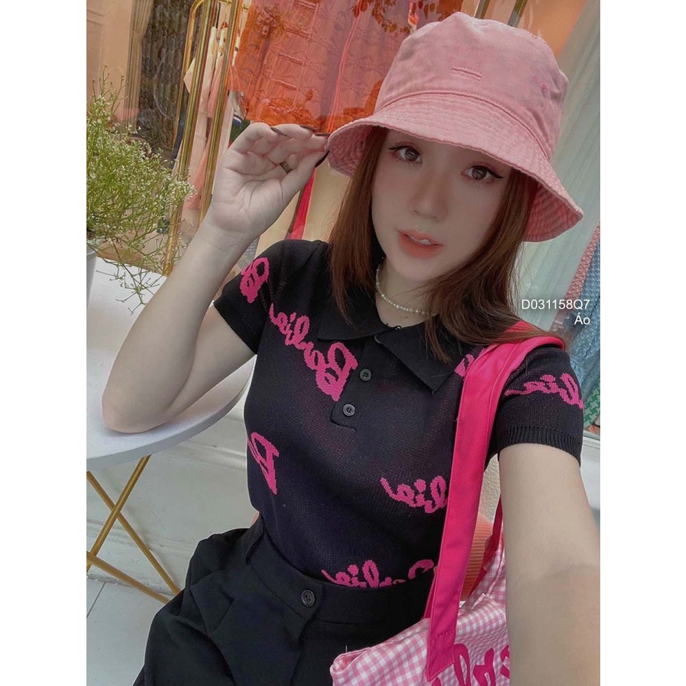 Áo len phối họa tiết chữ barbie cổ bẻ tay con hàng QC!