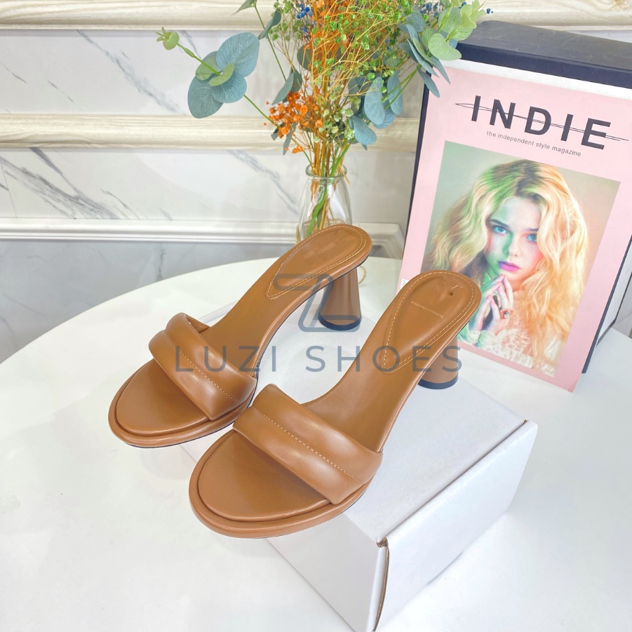 Guốc nữ cao gót quai ngang may bồng, dép nữ LUZI gót tròn cao 7cm đủ sắc màu M88
