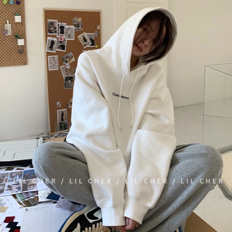 Áo Hoodies Tay Dài Hoạ Tiết Chữ In Phong Cách Hàn Quốc