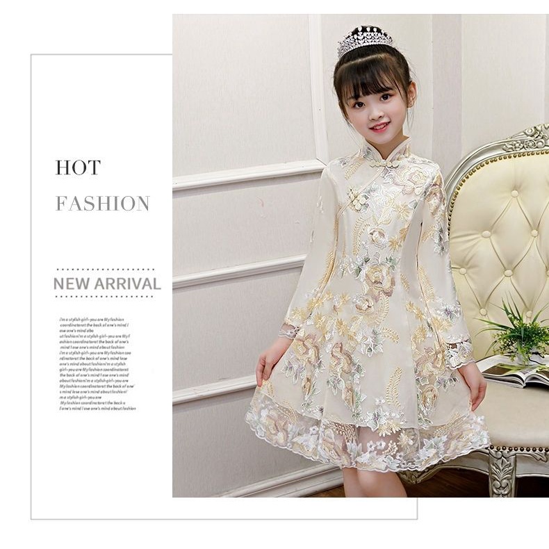 Đầm Sườn Xám Phối Ren Phong Cách Trung Hoa Thời Trang Mùa Hè 2022 Dành Cho Bé Gái