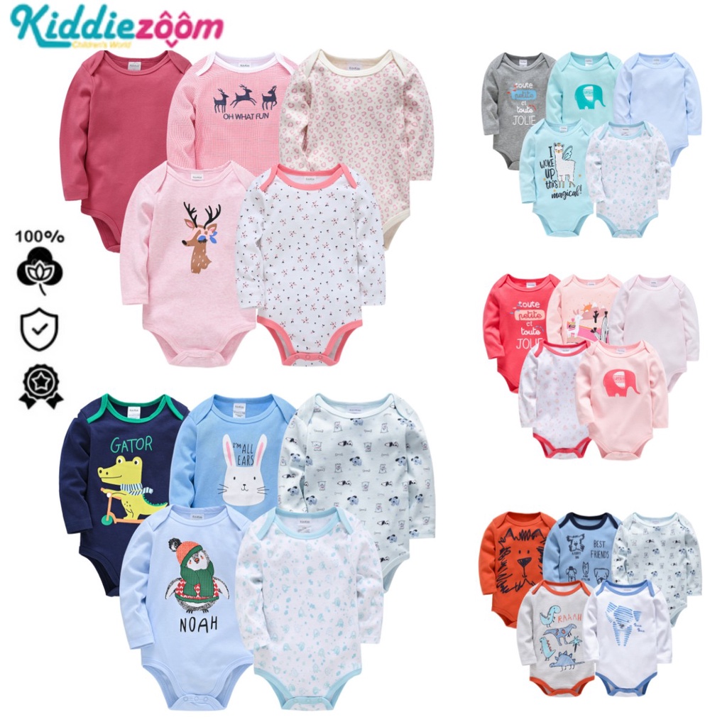 Set 5 Áo Liền Quần Tam Giác Tay Dài In Họa Tiết Hoạt Hình Dễ Thương Thời Trang Mùa Đông Cho Bé Sơ Sinh