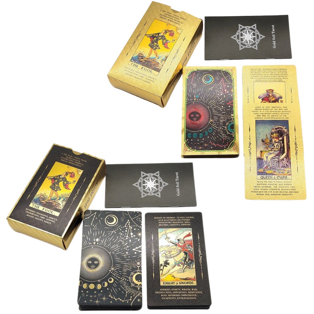 Bộ Bài Gold Foil Tarot - The Fool Thẻ Nhựa, Hộp Nhựa Nifoki