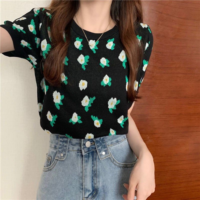 Áo Thun Dệt Kim Mỏng Tay Ngắn Thời Trang Mùa Hè 2022 Dành Cho Nữ