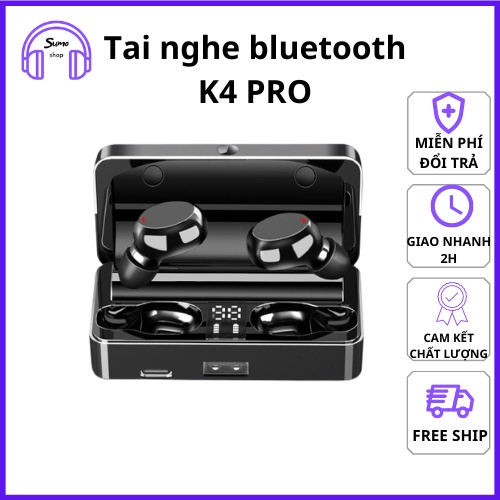 Tai Nghe Bluetooth K4 PRO Bản Cao Cấp Bluetooth 5.3 Cảm Ứng Âm Thanh 9D Tích hợp Sạc Dự Phòng Mẫu Mới bảo hành 1 đỏi 1