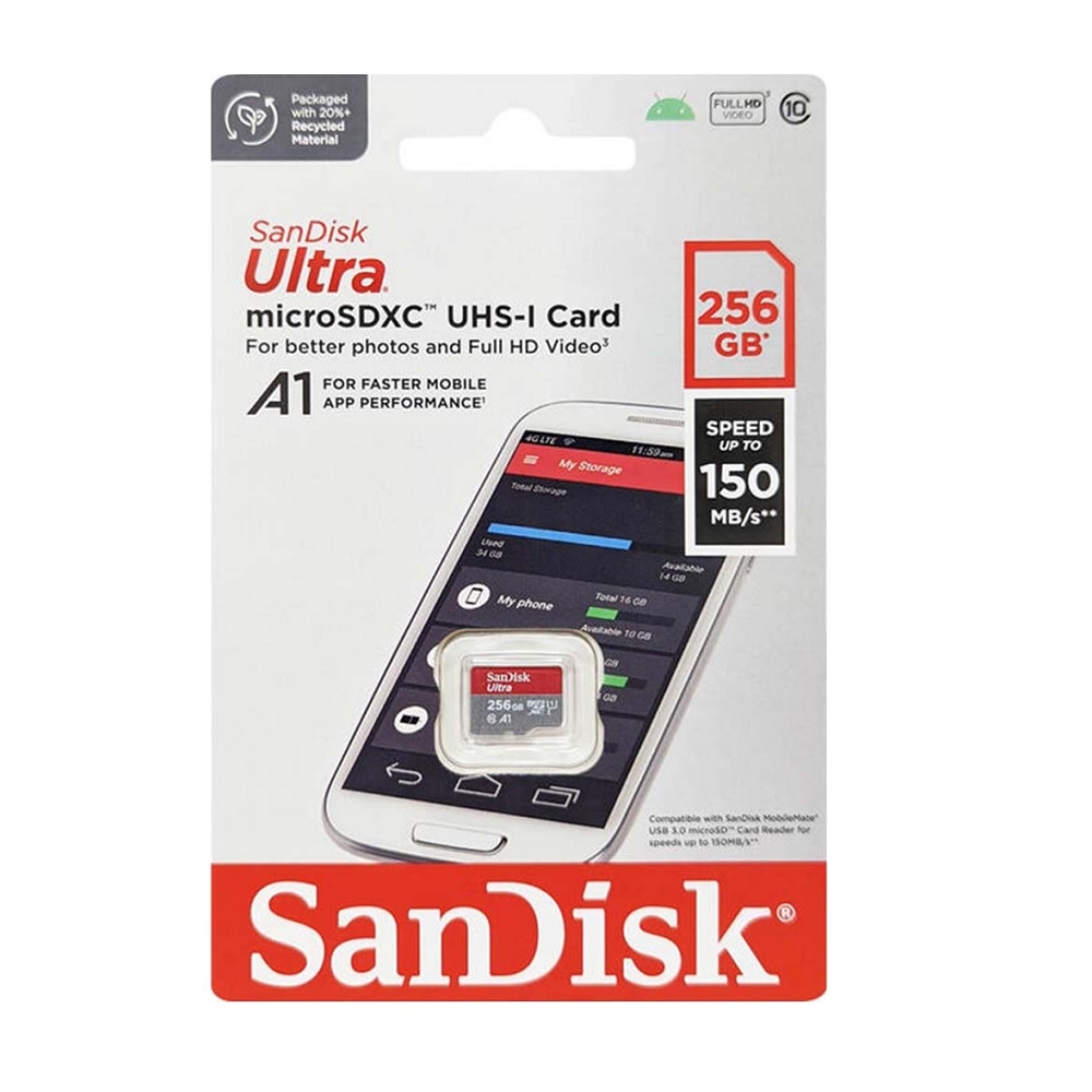 Thẻ nhớ microSDXC SanDisk 256GB Ultra A1 UHS-I tốc độ upto 150MB/s (Đỏ xám)