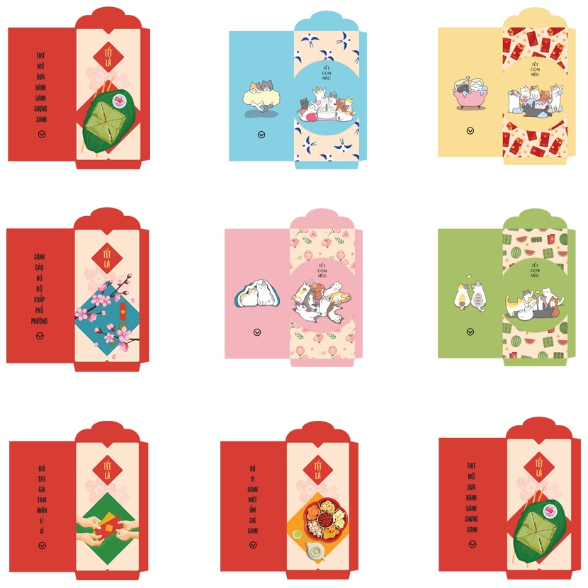 Bao Lì Xì Tết 2023 Quý Mão Mẫu Chất Lượng Cao Cán Mờ Tặng Kèm Túi Bóng Kính