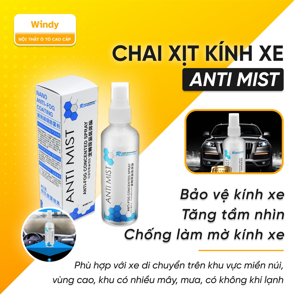 Chai xịt kính xe chống sương mù, Bình xịt chống mờ kính, tăng tầm nhìn an toàn lái xe