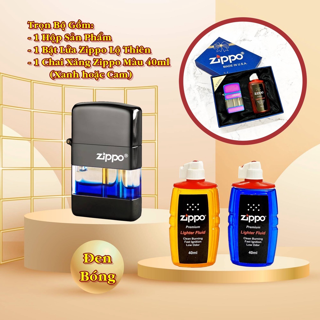 (FREESHIP) QUÀ TẶNG NAM HỘP ZIPO LỘ THIÊN ĐEN BÓNG+TẶNG THÊM 1 CHAI FULL BOX -KIM LOẠI NGUYÊN KHỐI-CÓ TẠI SHOP NGHI TÂM