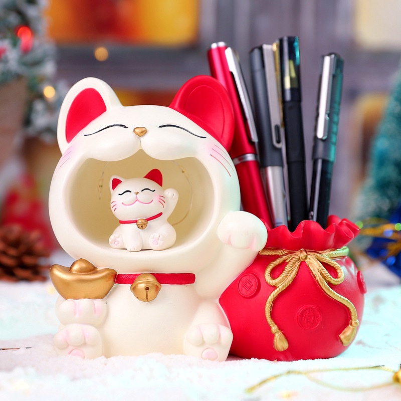 Ống Đựng Bút Hình Mèo Con Bằng Nhựa Resin Thủ Công Sáng Tạo Dành Cho Năm Mới