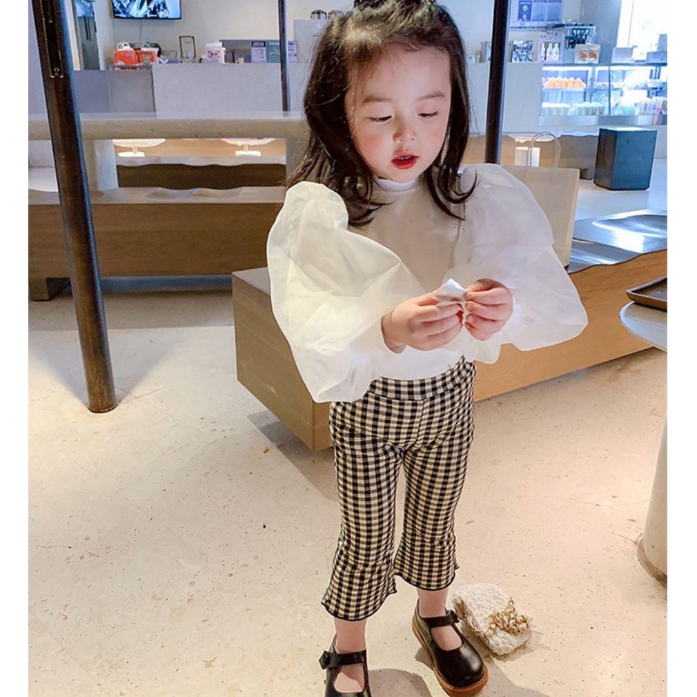 Quần legging ống loe kẻ sọc caro màu sắc thời trang cho bé gái SHINI STORE