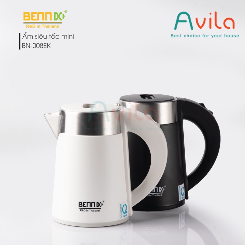 Ấm siêu tốc mini Bennix BN-008EK 2 lớp cao cấp 0.8L, sôi nhanh, an toàn, bảo hành 24 tháng - Hàng chính hãng