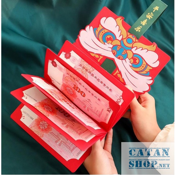 Bao Lì Xì Tết Hình Đầu Mèo Sư Tử Gấp Gọn, 2 Ngăn-6 Ngăn Sang Trọng Sáng Tạo GD617-LixiDay-6ngan