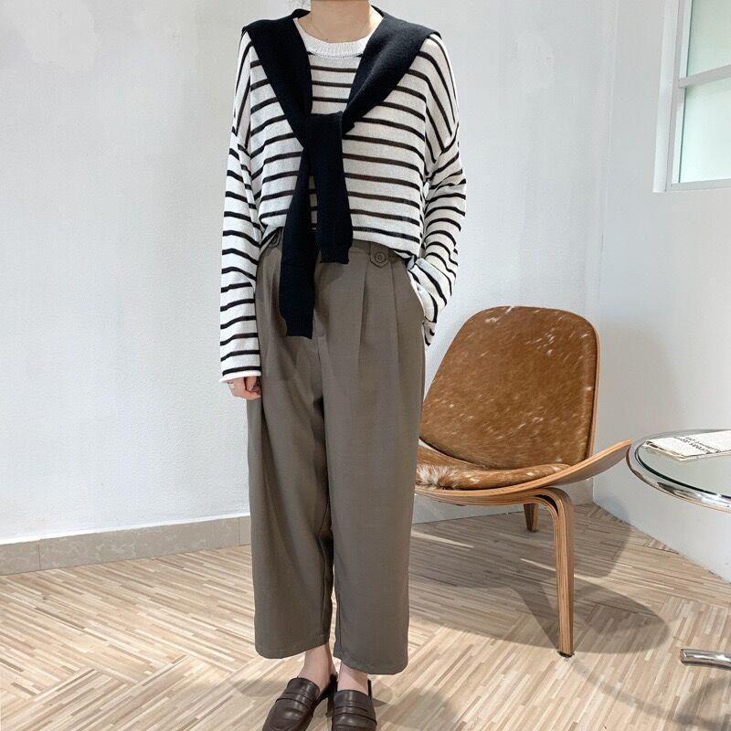 Áo Dệt len tay dài TẶNG KÈM Khăn quàng cổ có thể tháo rời. Áo thun basic Mongtoghi vừa vặn, thoáng mát, form rộng