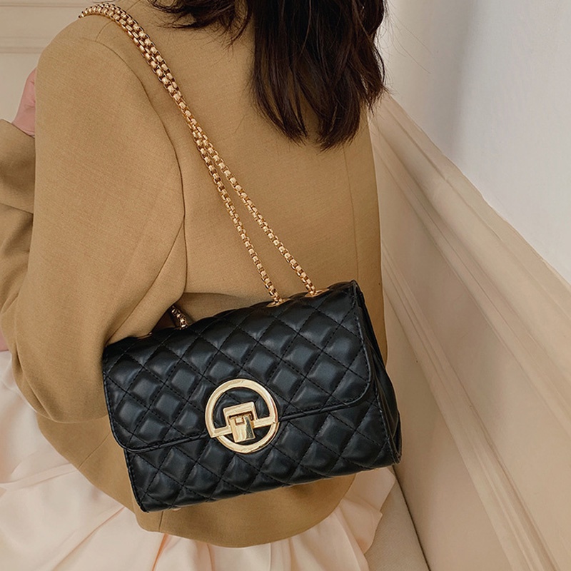 Túi Đeo Vai Màu Đen Phối Dây Xích Thời Trang Cao Cấp Cho Nữ