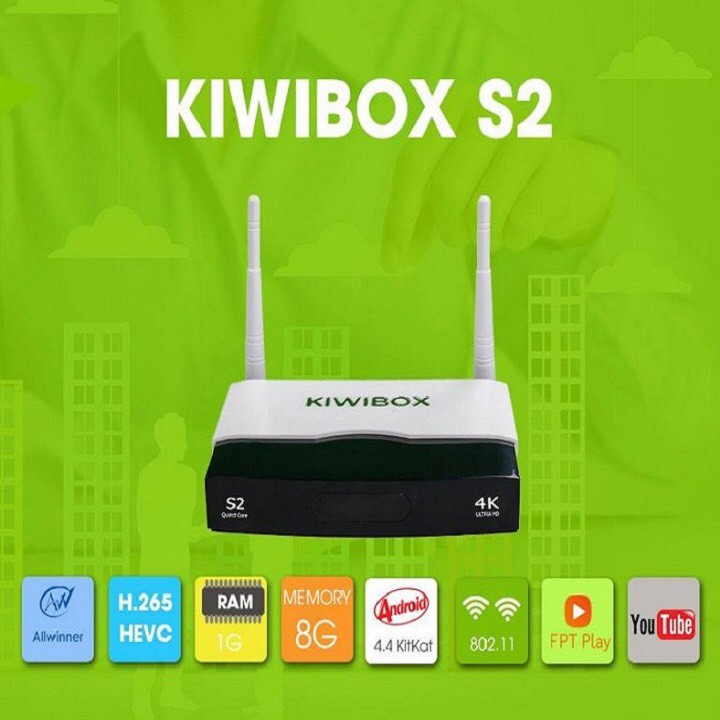 Tivi Box Kiwi Box S2 Đồ họa Mali 400 với 2 anten wifi giá tốt chính hãng bảo hành 1 năm