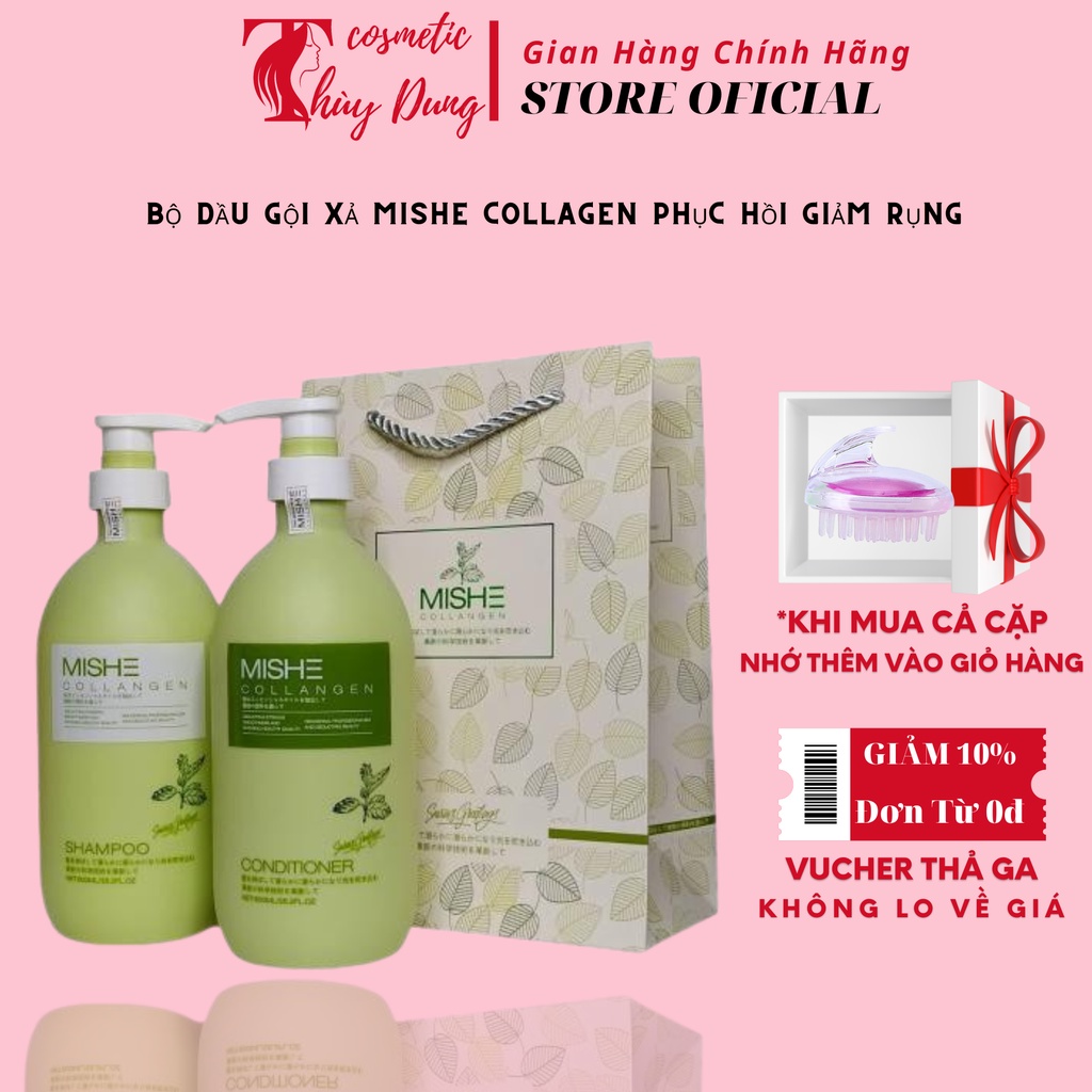 Bộ Dầu Gội Xả Mishe Collagen Phục Hồi Giảm Rụng Gàu Kiềm Dầu 800mlx2