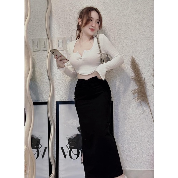 Set Áo Croptop + Váy Xẻ