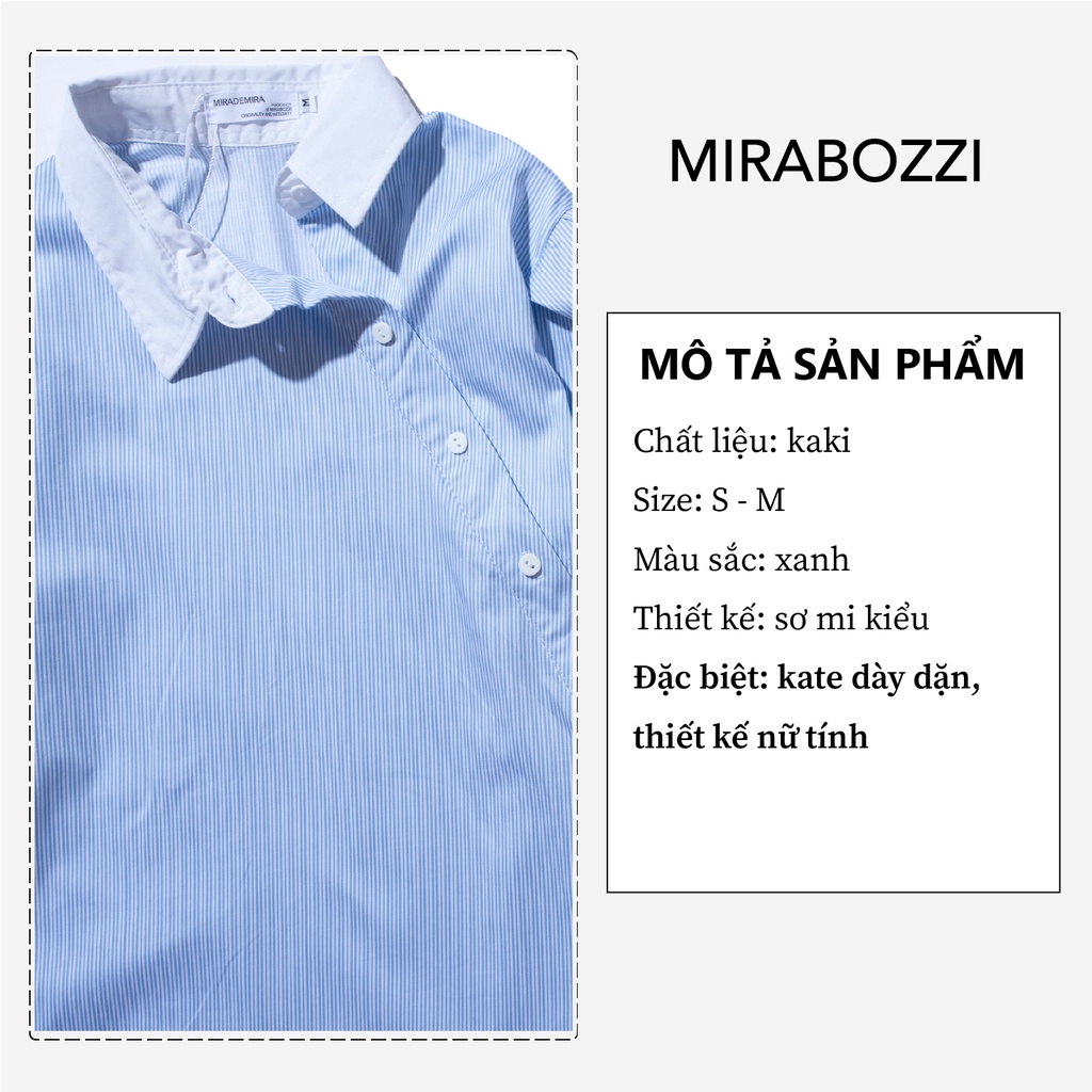 Áo Sơ Mi Nữ Dài Tay Sọc Phối Cổ Xéo Màu Xanh MIRABOZZI Chất Vải COTTON Thoáng Mát, Đường May Tỉ Mỉ MSHF016