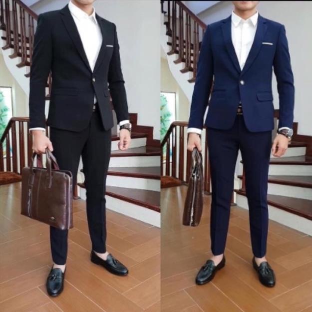 Bộ vest nam,Aó vest nam thời trang ,bộ suit màu xanh than cao cấp lịch lãm cho phái mạnh, com lê blaze