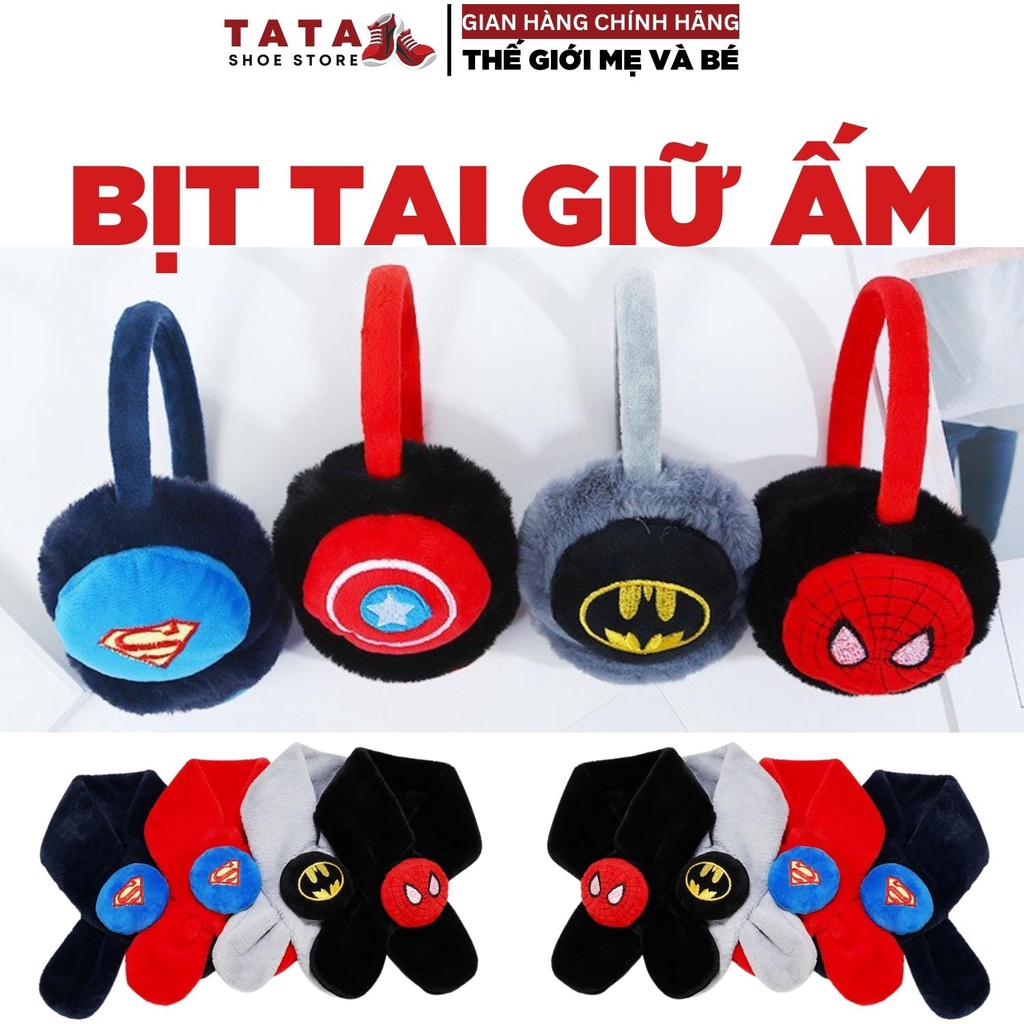 Chụp tai giữ ấm mùa đông cho bé trai, bịt tai trẻ em siêu nhân người nhện batman captian chất liệu cao cấp TATA