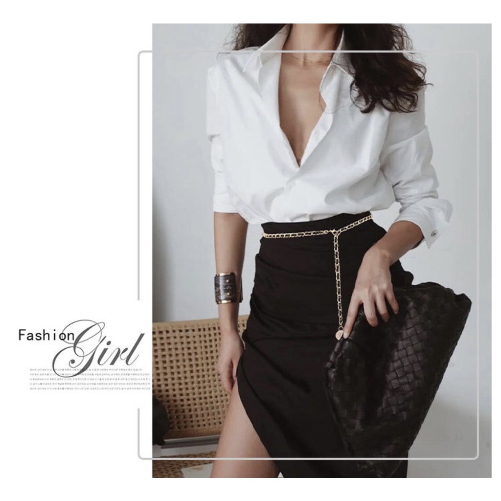 Đai váy xích phối da mix quần tây áo khoác blazer vest dạ cực xinh