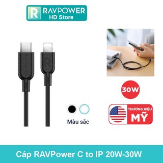 Cáp sạc ravpower type c to lighting sạc nhanh 20w 30w chip c94 bạc - cb054 dài 1 mét ankershop