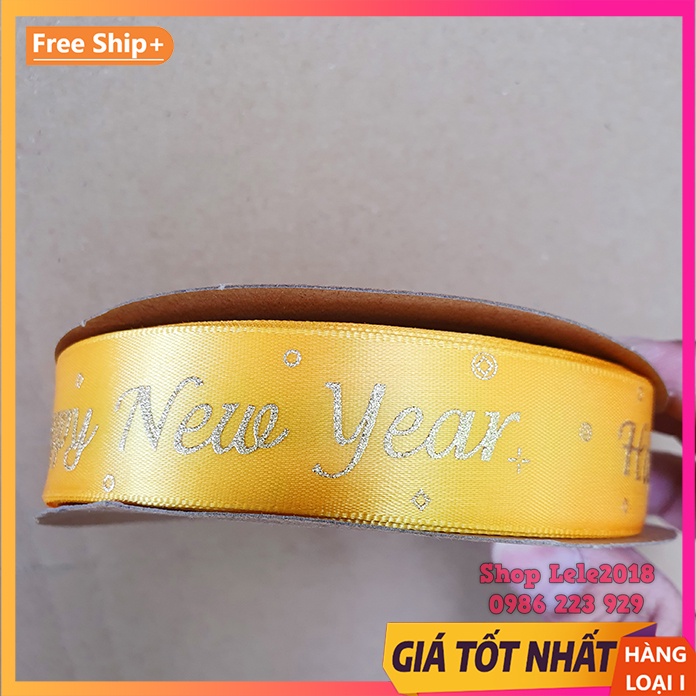 Ruy băng lụa in chữ ❤️ Happy New Year ❤️ size 2.5cm - Ruy băng trang trí Tết