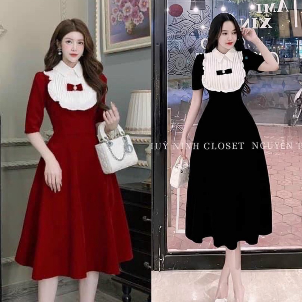 Váy Đầm Nữ Cổ Bèo Dập Ly Ngực Xoè Dài Phối Nơ Màu Sắc Nổi Bật Thiết Kế Sang Chảnh Đi Làm Công Sở, Dạ Hội Và Du Lịchaloha