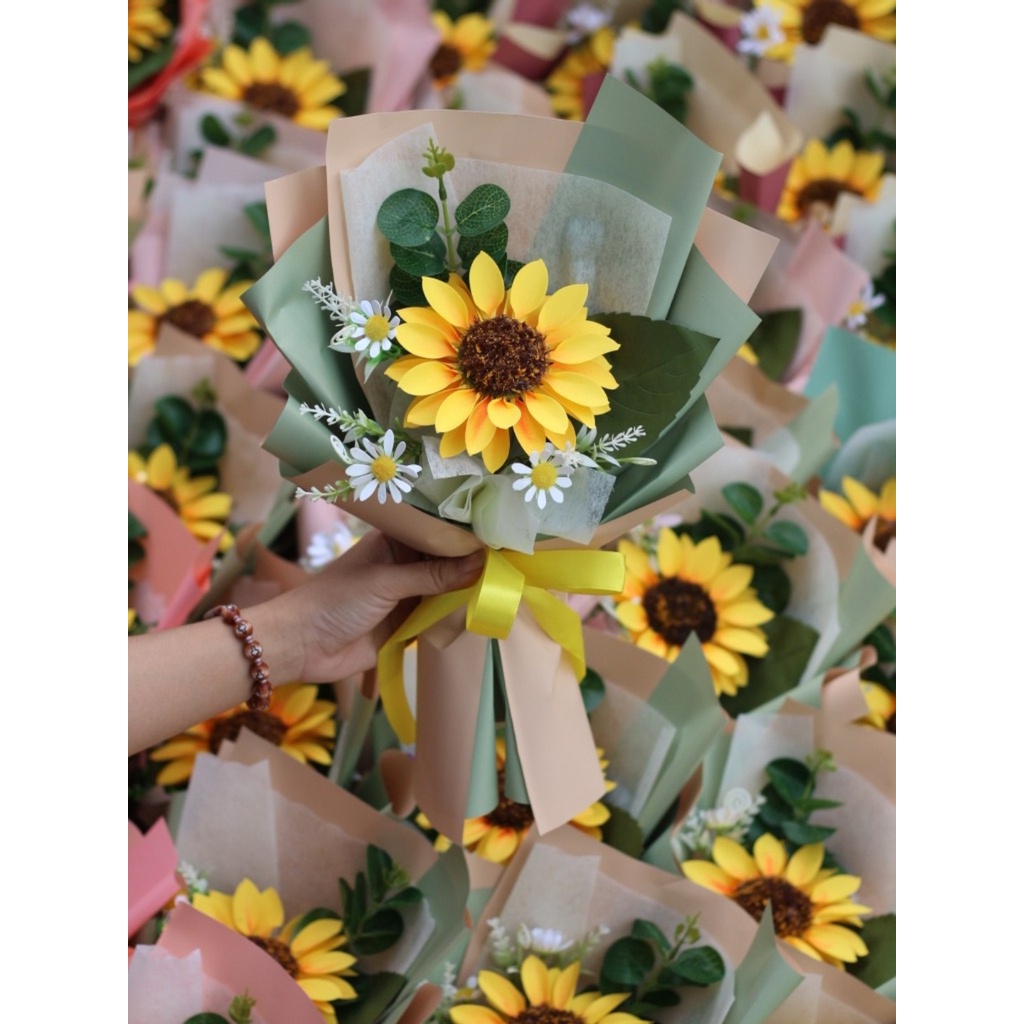 Bó hoa hướng dương giả gói giấy đẹp