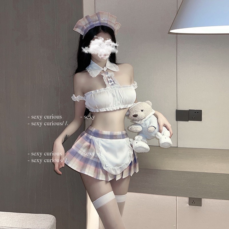 Hoá trang hầu gái người giúp việc cô hầu màu hồng cúp ngực chân váy xếp ly sexy gợi cảm | BigBuy360 - bigbuy360.vn
