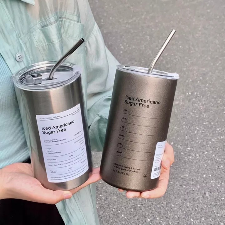 Cốc giữ nhiệt inox chuẩn 304 cao cấp, ly giữ nhiệt uống cafe dung tích 600ml, giữ nhiệt từ 8-12 giờ, tặng kèm ống hút