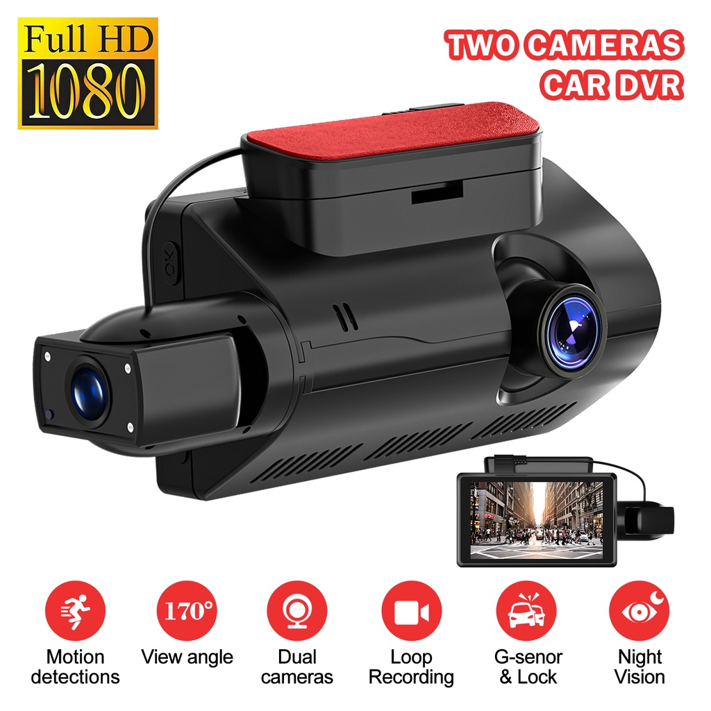 Camera Hành Trình Ống Kính Kép Góc Rộng 170 Độ Full HD 1080P 3 Inch Cho Xe Hơi° Camera Chiếu Hậu Cho Xe Ô Tô