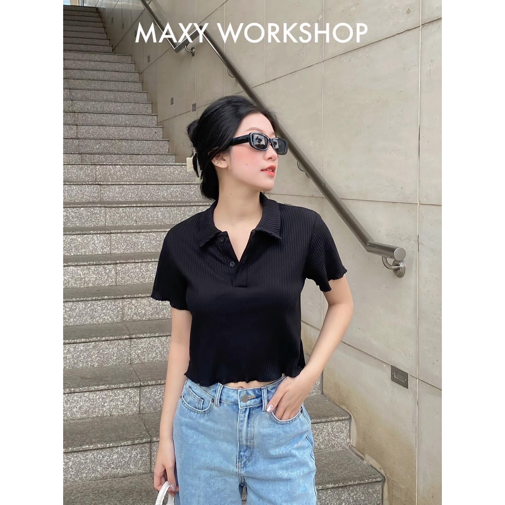Áo thun polo sọc ngang dáng croptop năng động Polo Tee Maxy Workshop