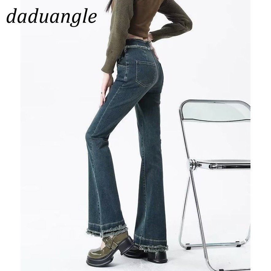 Quần denim nữ Daduhey cạp cao dáng ôm ống loe rộng retro phong cách Hàn Quốc mới có size lớn | BigBuy360 - bigbuy360.vn