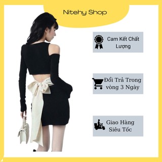 Đầm váy body nữ ngắn đẹp sang chảnh thiết kế cổ dây khoét eo sexy thắt nơ sau lưng NITEHY 21