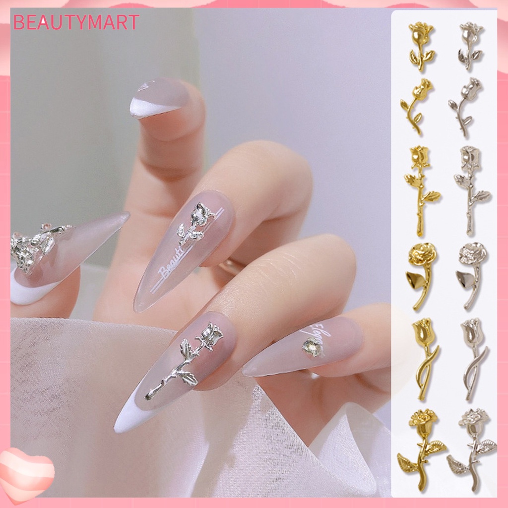 Set 10 Phụ Kiện Trang Trí Móng Nghệ Thuật Hình Hoa Hồng 3D Bằng Hợp Kim Chống Rỉ Sét Màu Sắc Tươi Sáng